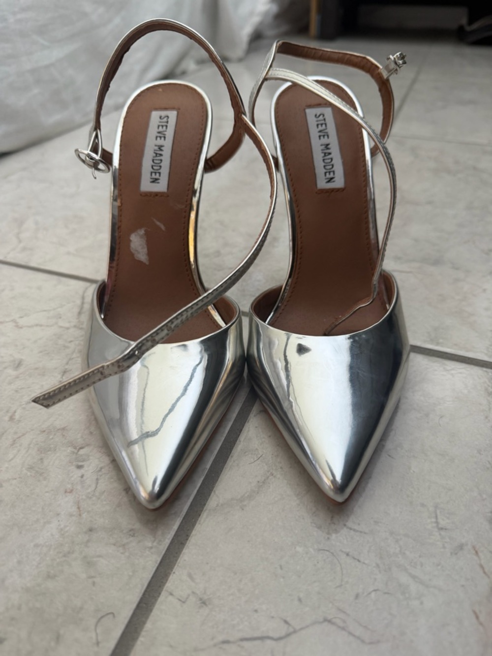 Steve Madden Metallic Silver Pointed Slingback Heels